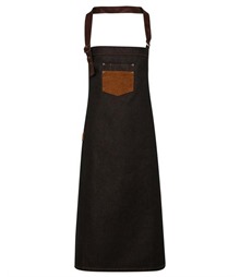 Division waxed-look denim bib apron with faux leather